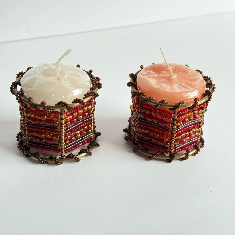 Red Moroccan Beaded Napkin Rings | Candle Holders